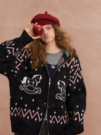 Fair Isle Horse Hooded Cardigan