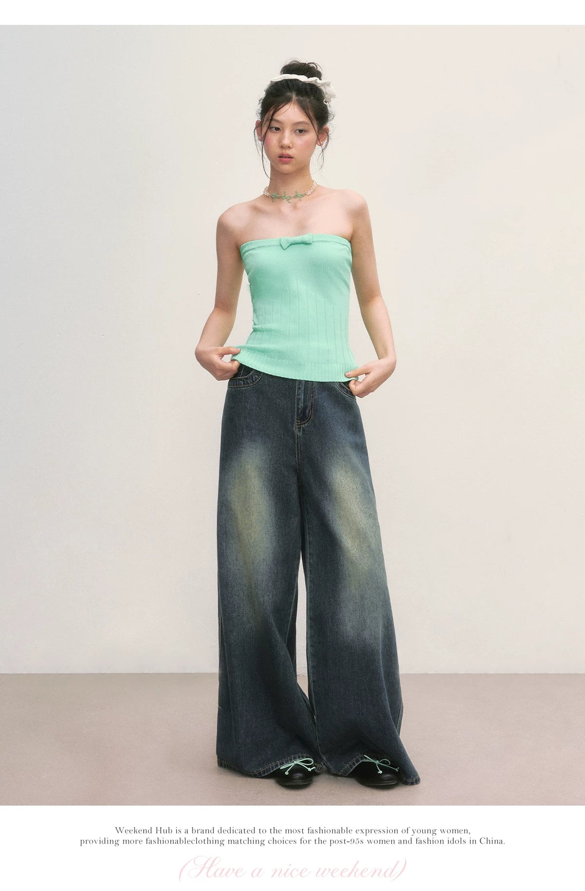Green Bow Knit Tube Top