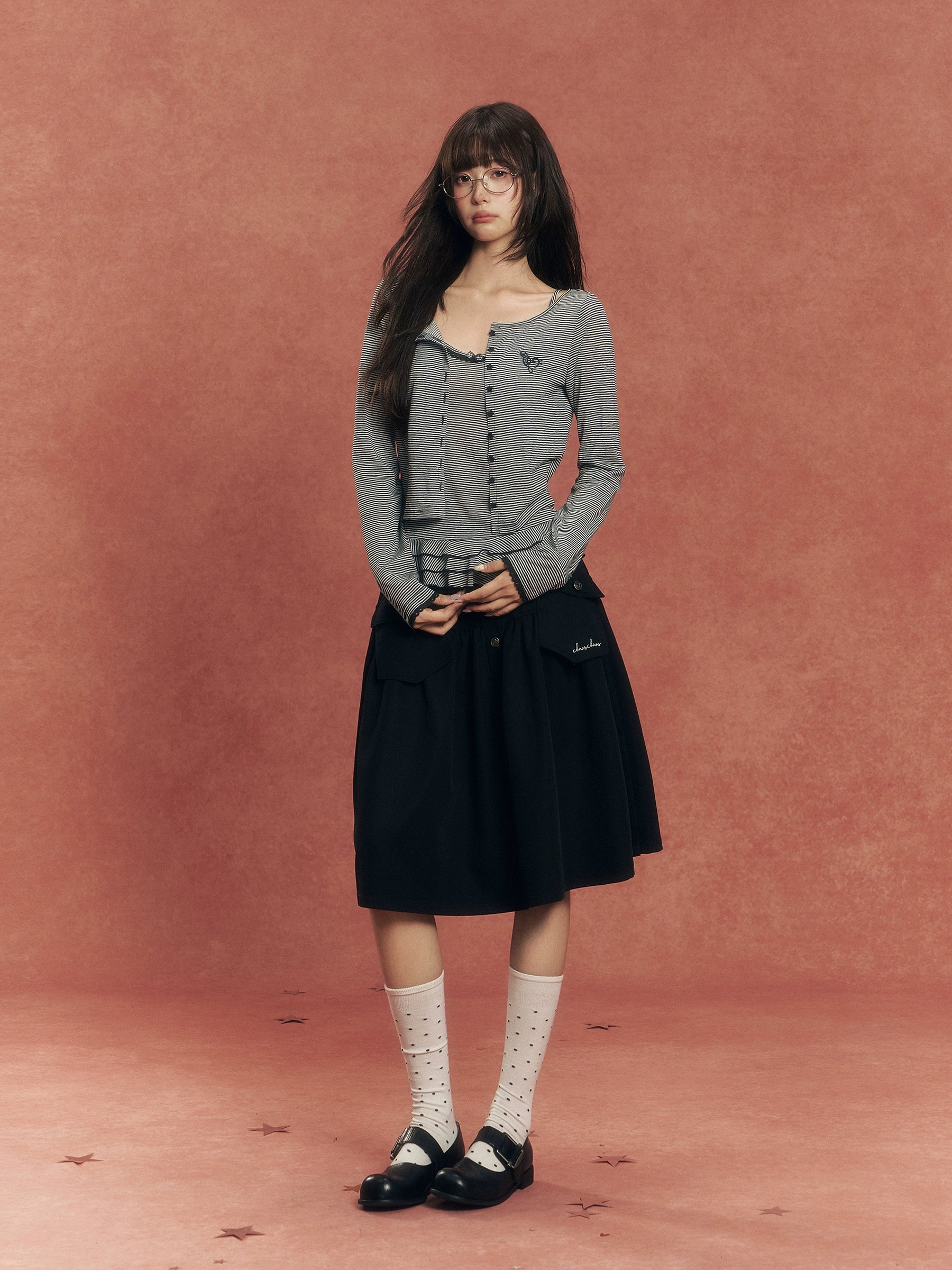 Lyocell Stripe Cardigan &amp; Lace-Trim Cami Set