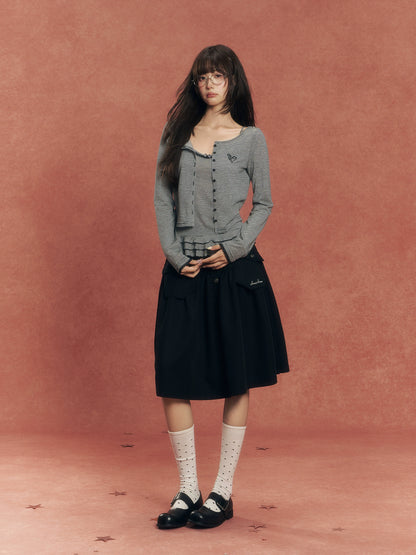 Lyocell Stripe Cardigan &amp; Lace-Trim Cami Set