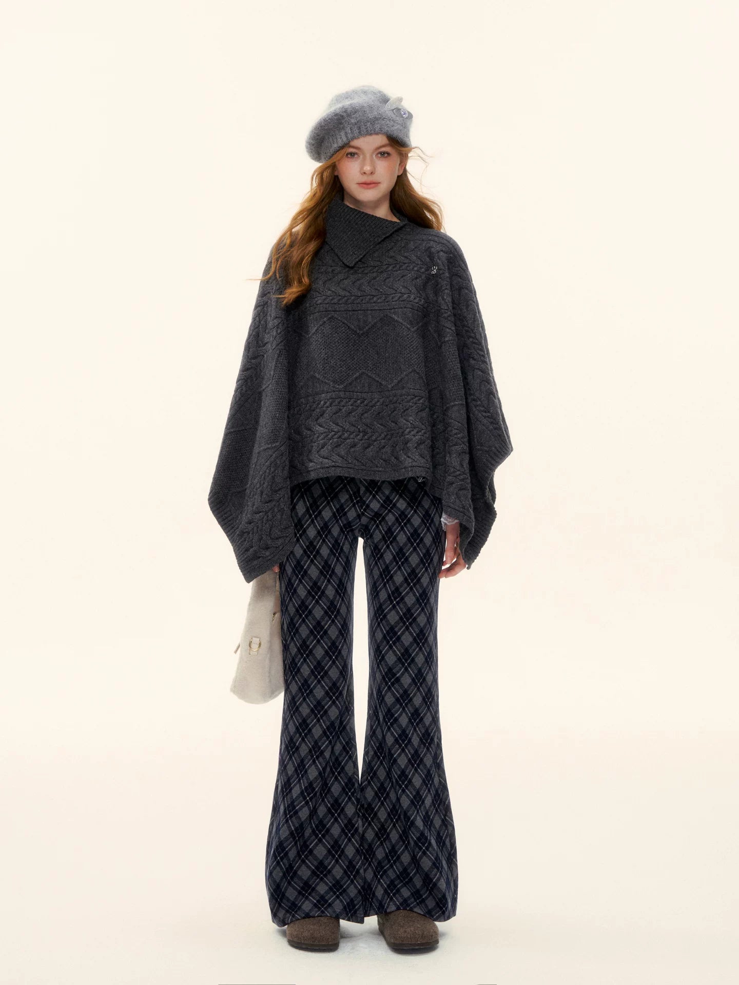 Plaid Embroidery Flared Pants