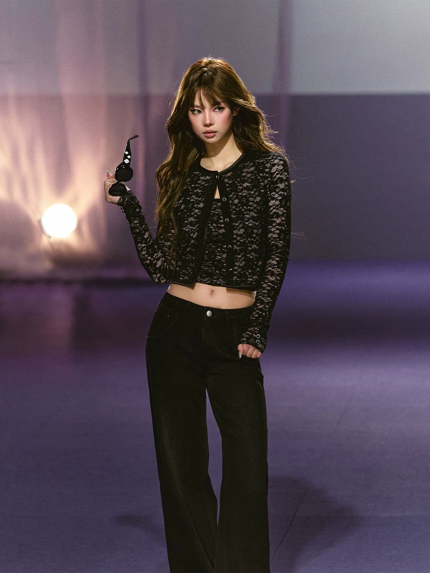 Lace Satin Cardigan Set