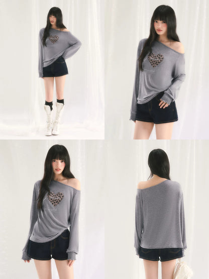 Gray Leopard Heart Top