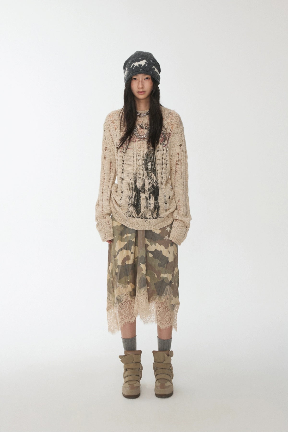 Icelandic Animal Jacquard Cutout Knit Sweater