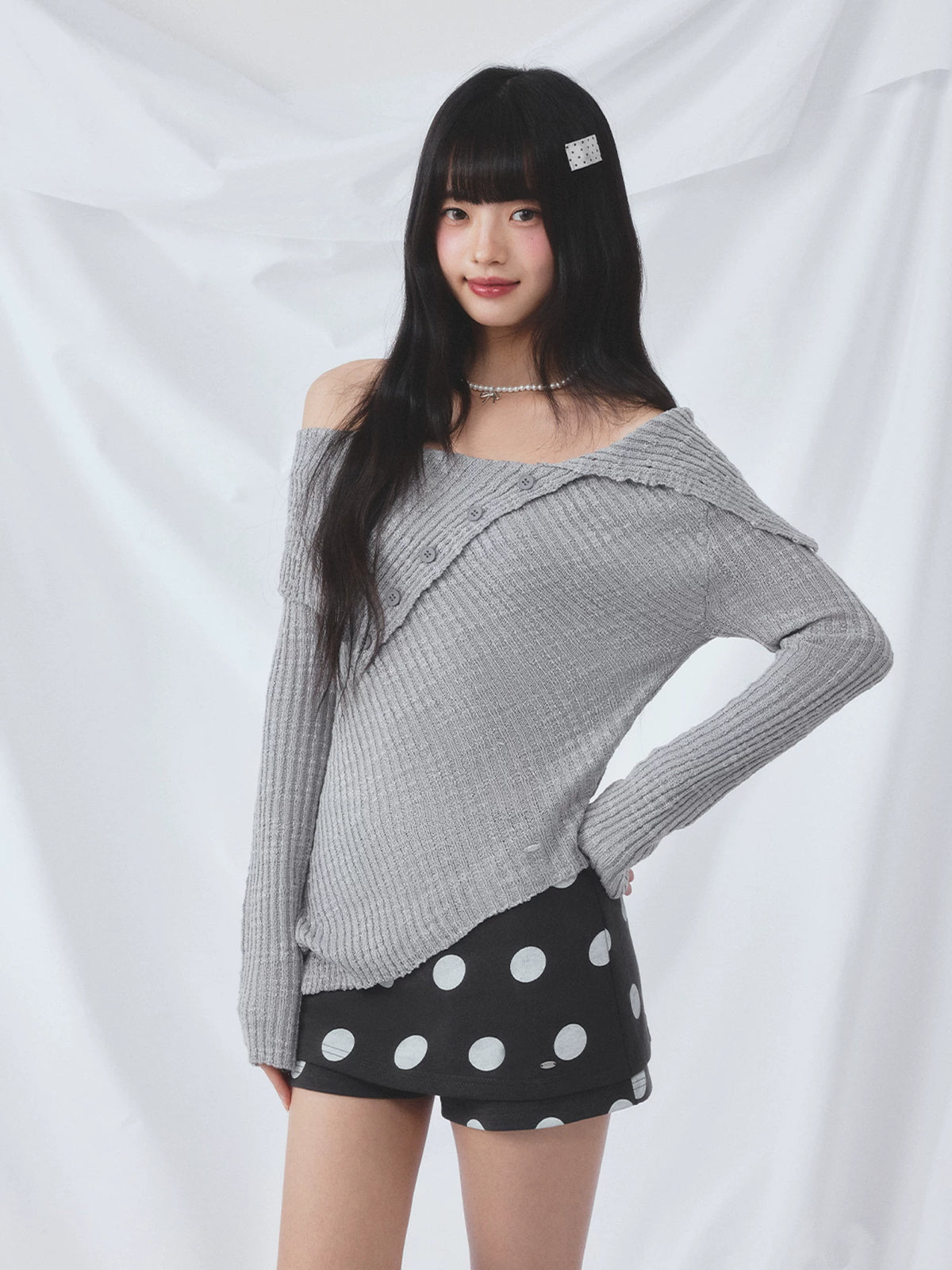 Gray Off Shoulder Asymmetric Cut Top