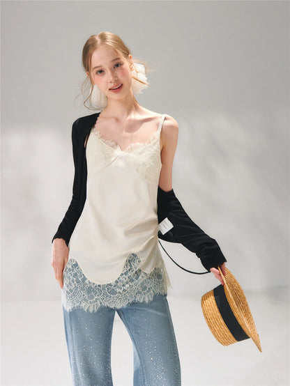 Lace Trim Silk Camisole