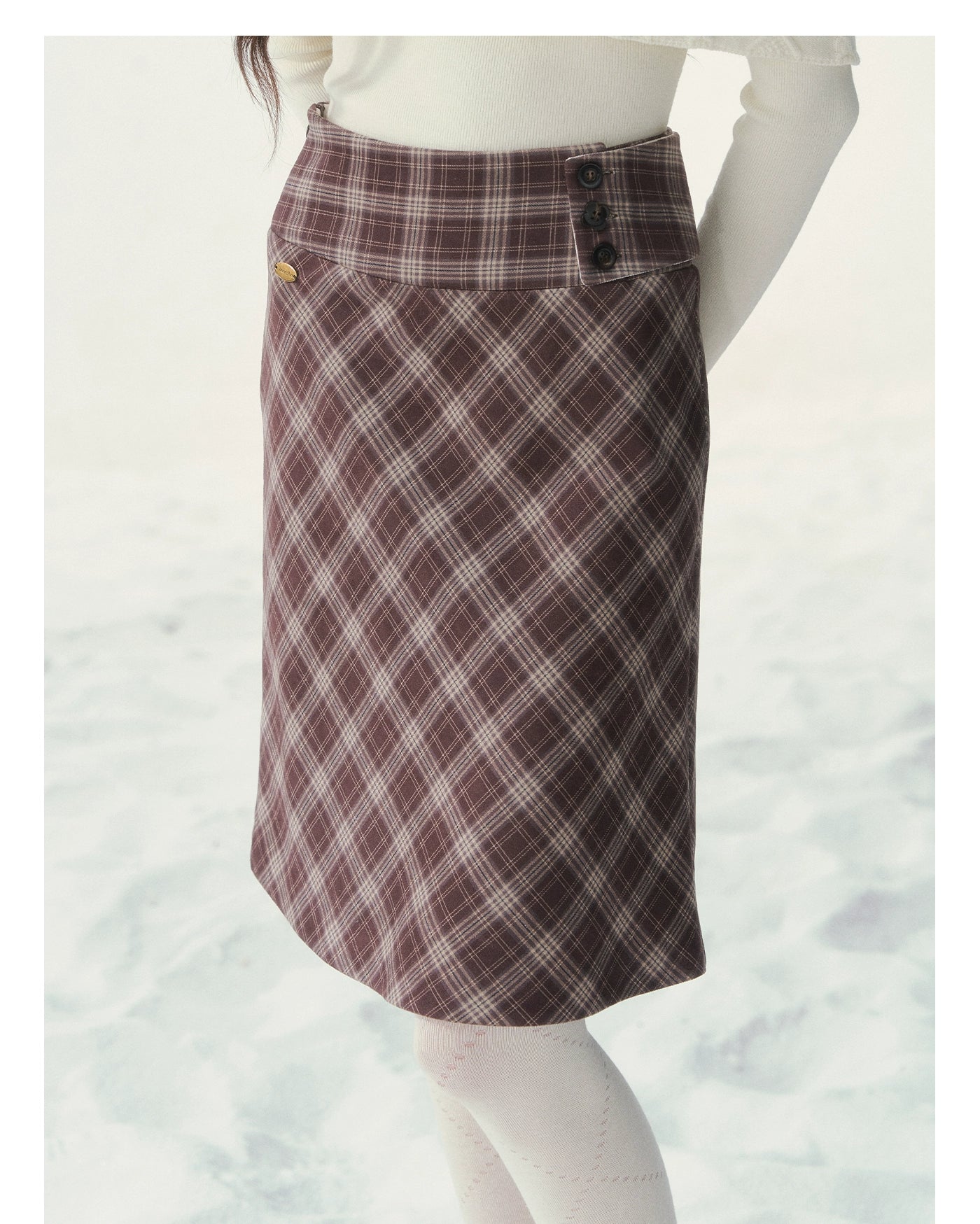 Plaid Pleat Floral Midi Skirt