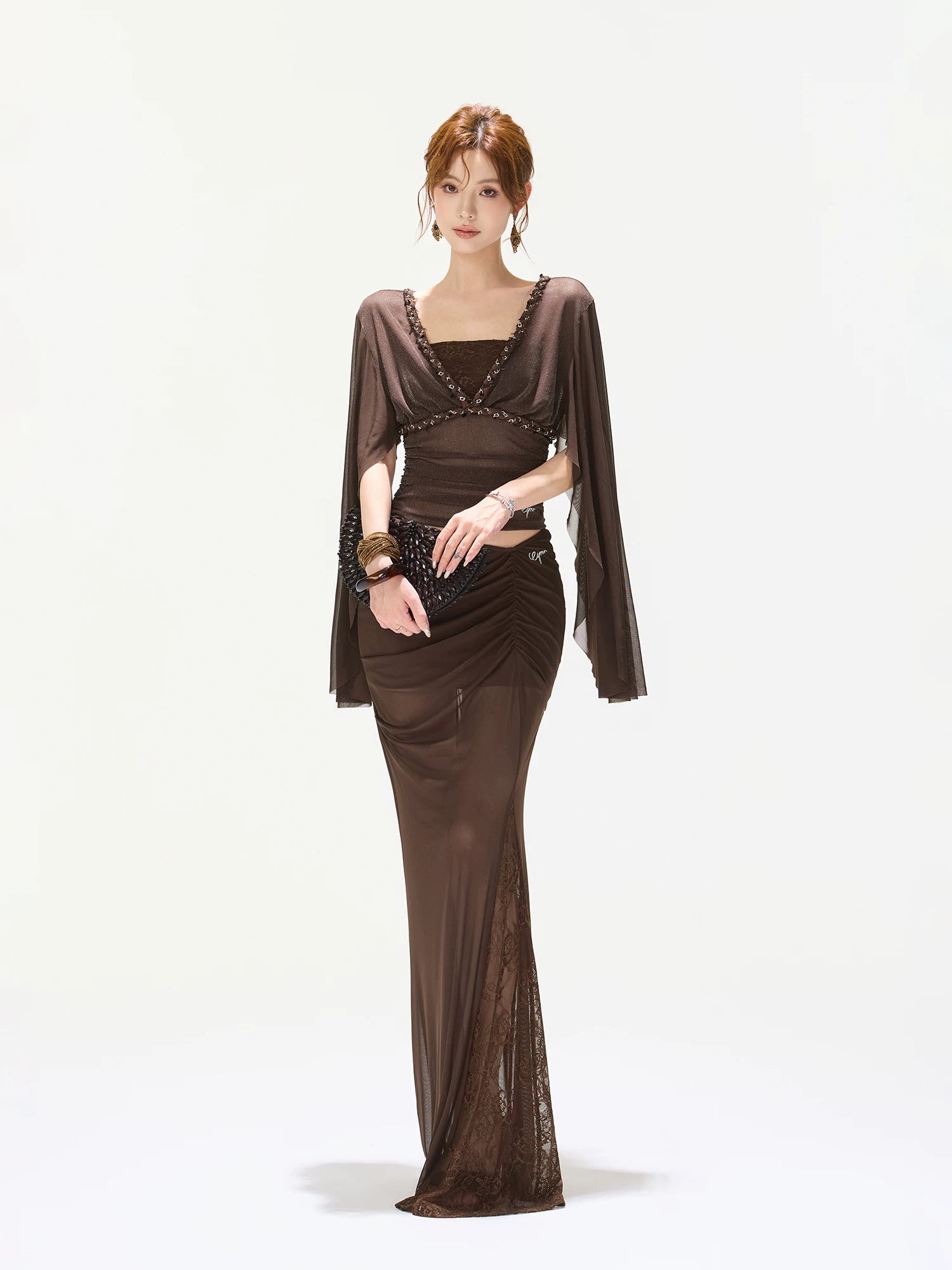 Mist Brown Lace Fishtail Skirt