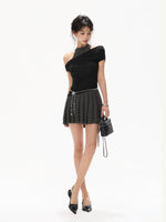 Black Halter Pleated Dress