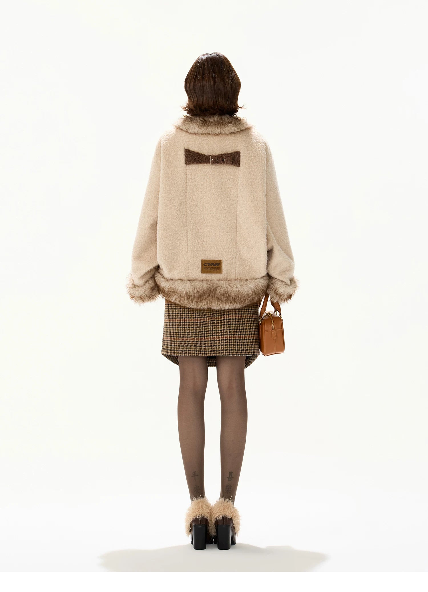 Beige Faux Fur Trim Coat