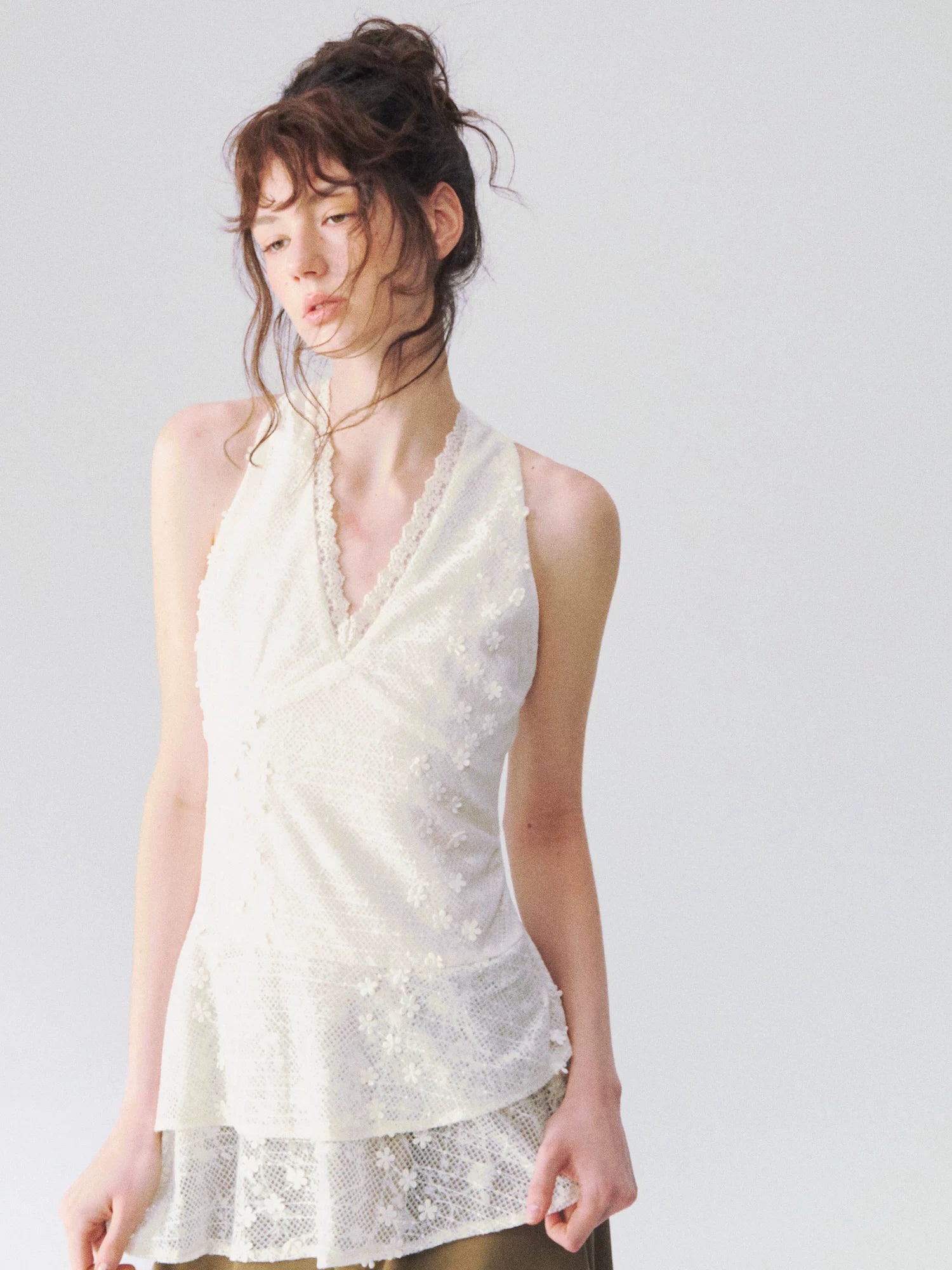 Cutout Jacquard V-Neck Tank