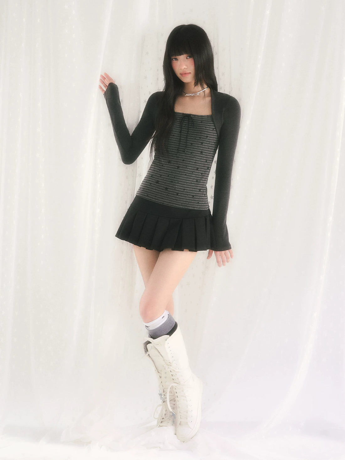 Gray Star Stripe Top