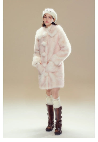 Pink Ombre Doll Collar Long Shearling Coat