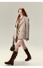 Coffee-Colored Suit Jacket & Skirt Set
