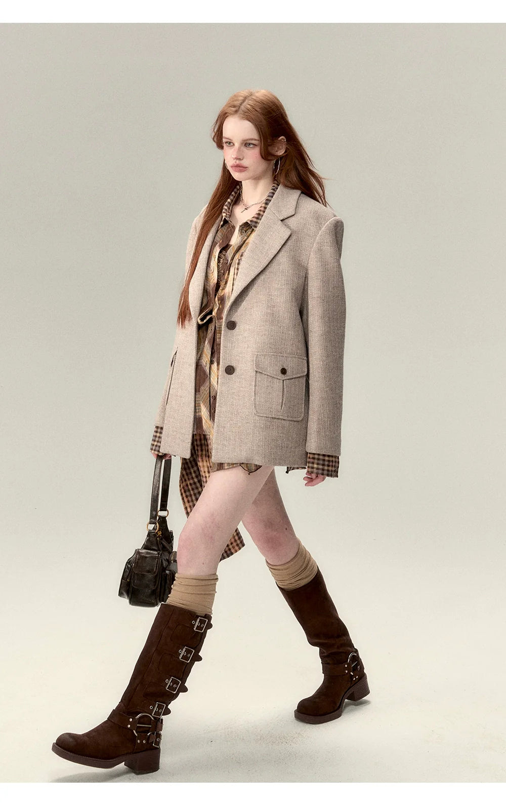 Coffee-Colored Suit Jacket &amp; Skirt Set