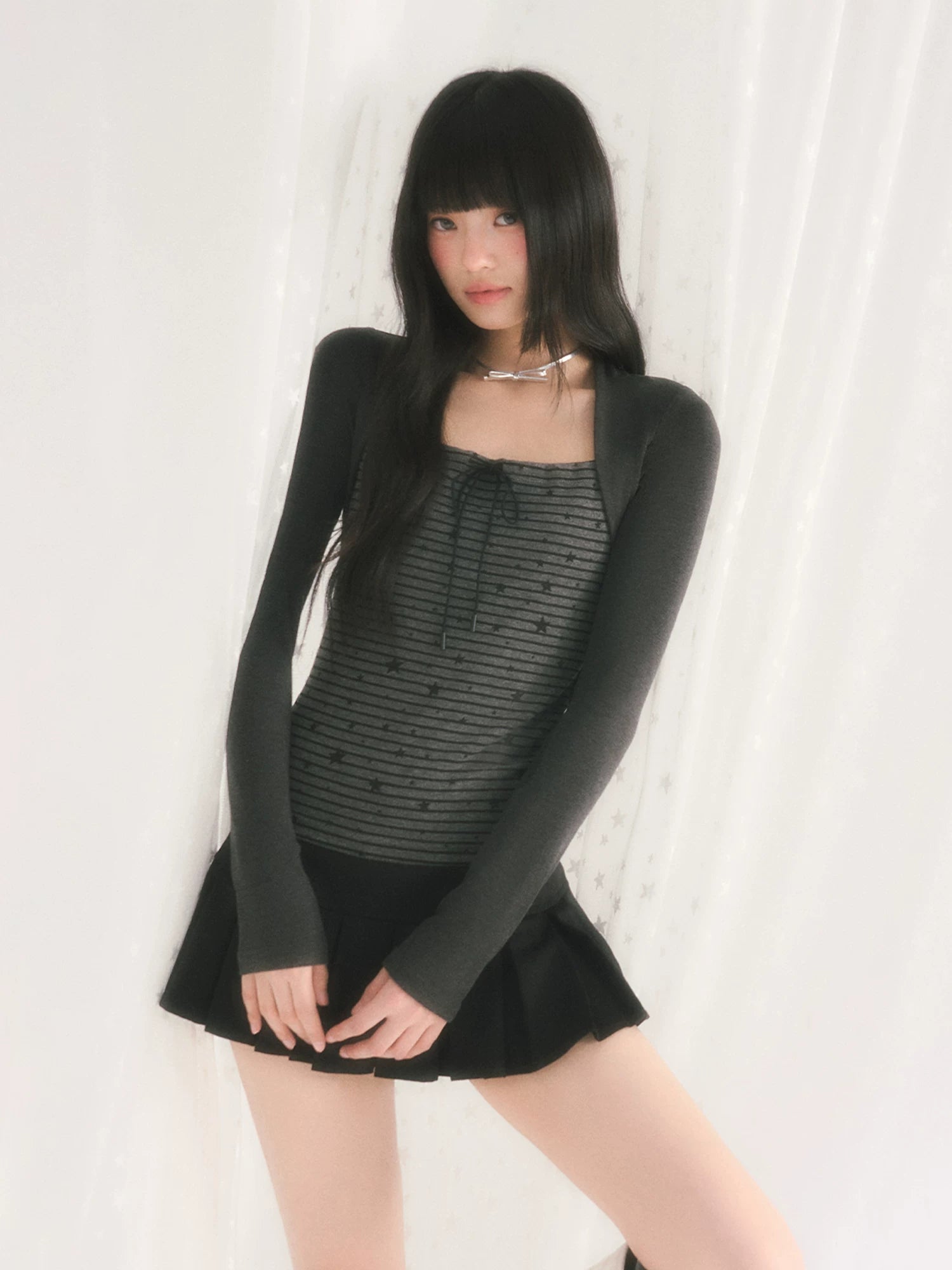 Gray Star Stripe Top