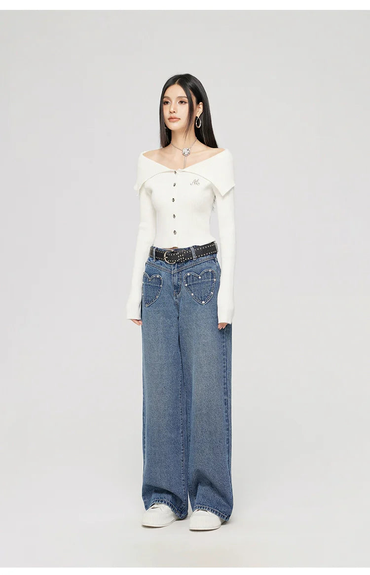 Black &amp; Off-white Turn-down Collar Sweater