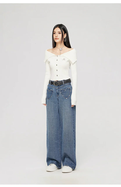 Black &amp; Off-white Turn-down Collar Sweater