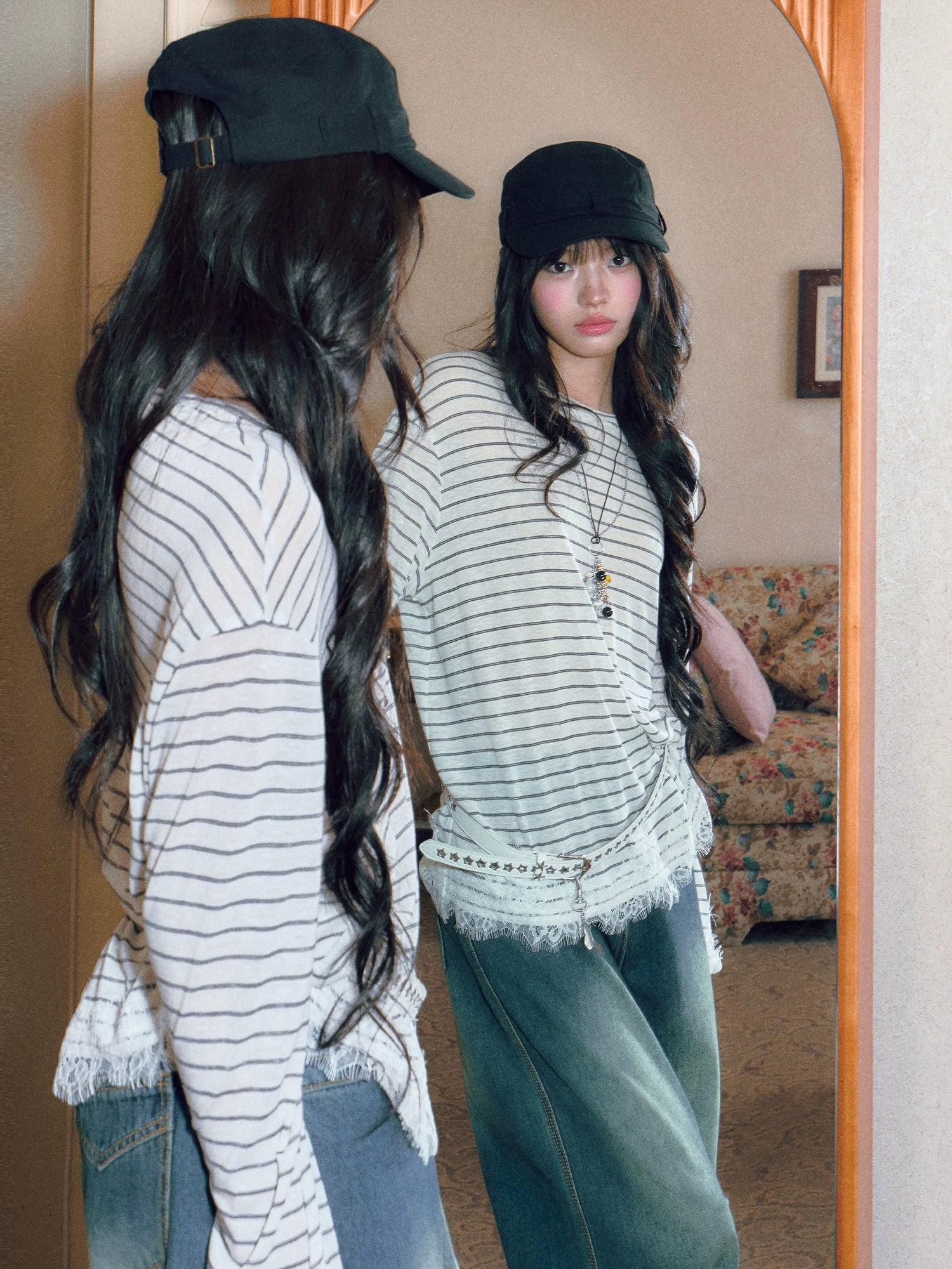 Striped Lace Trim Tee