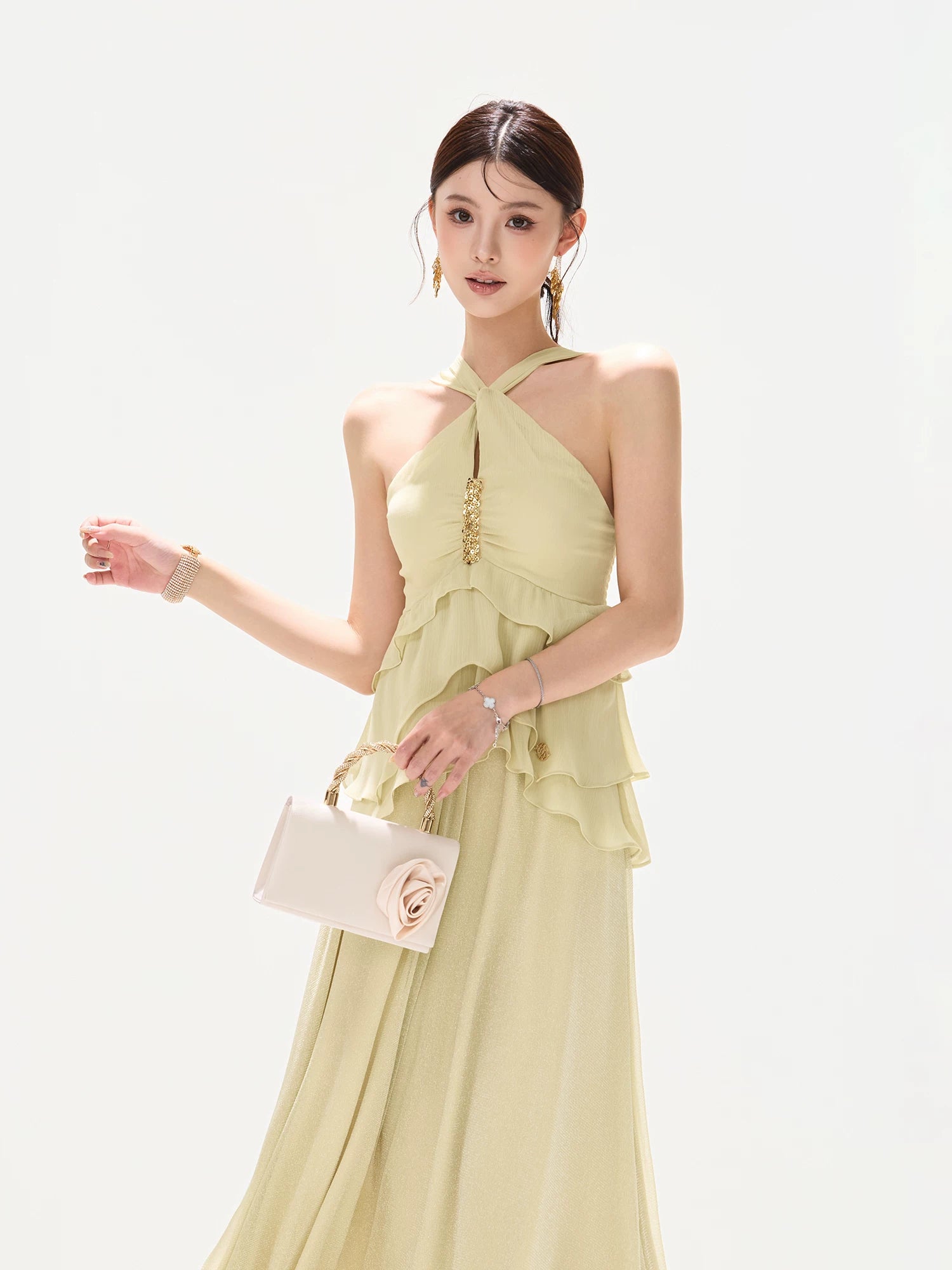 Luminous Chiffon Halter Maxi Dress