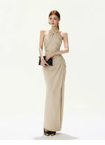 Twist Halter Slit Dress