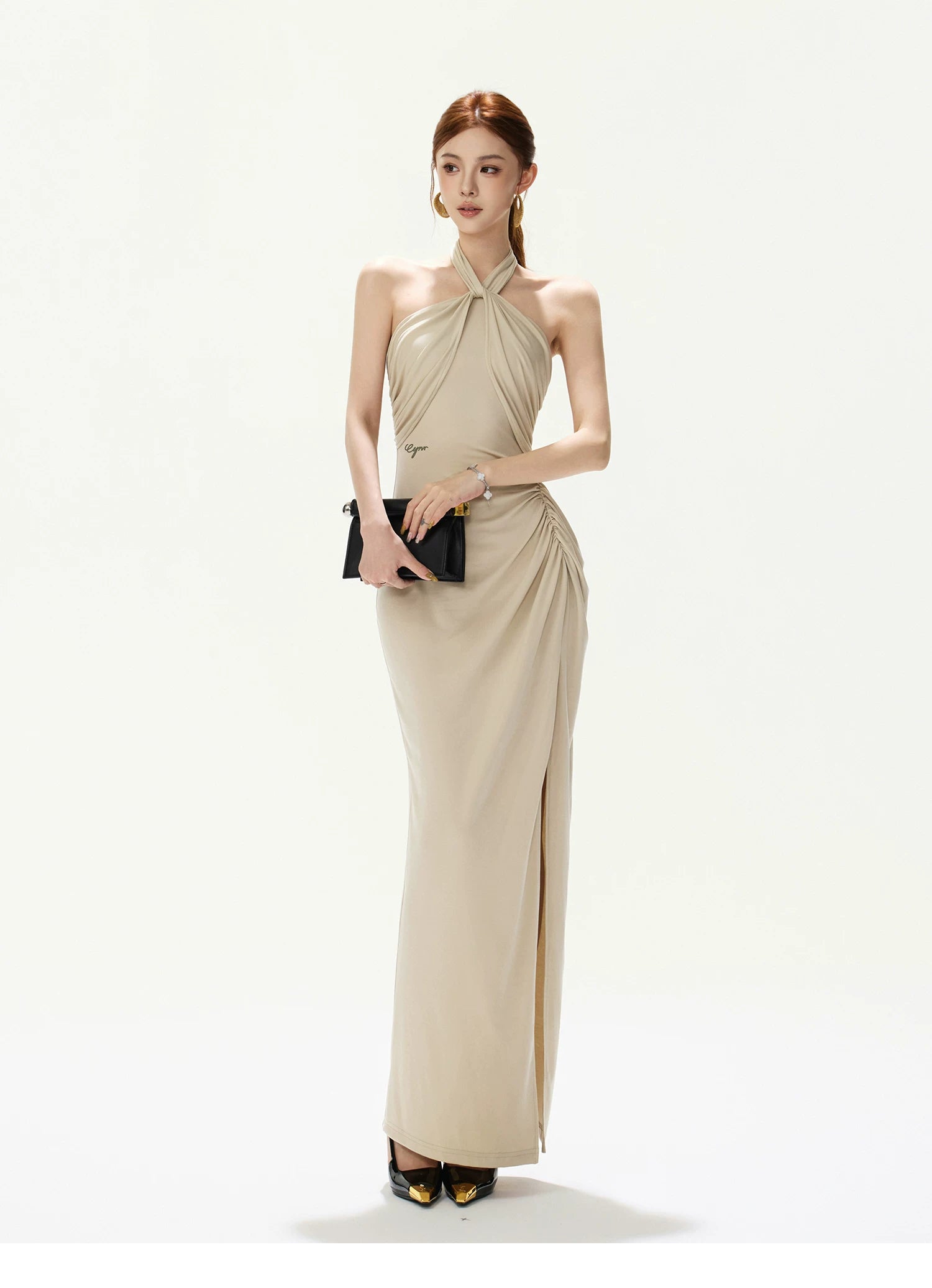 Twist Halter Slit Dress