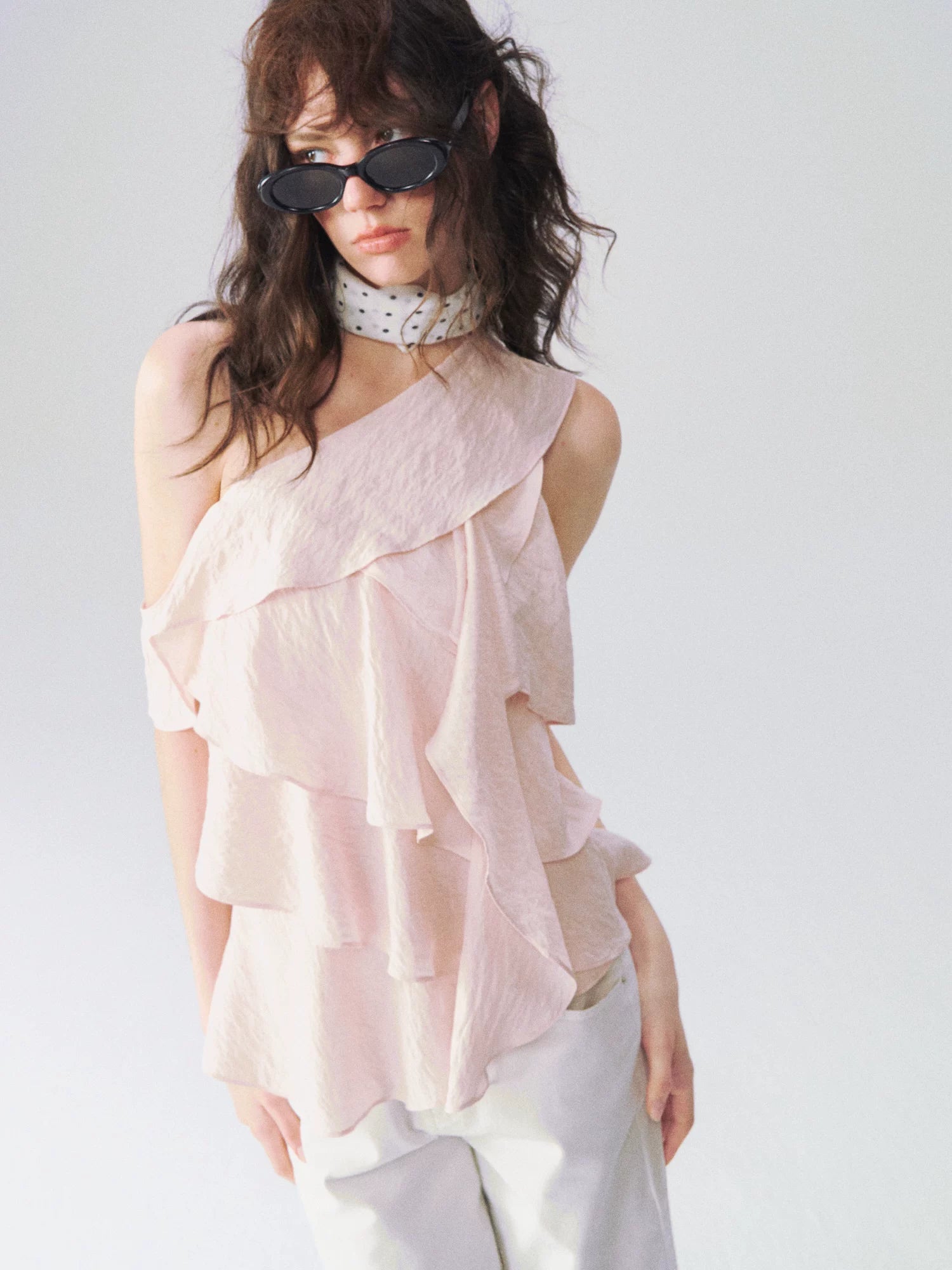 Layered Ruffle One-Shoulder Top