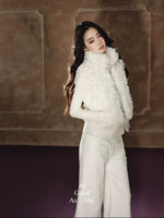 White Beaded Faux Fur Vest