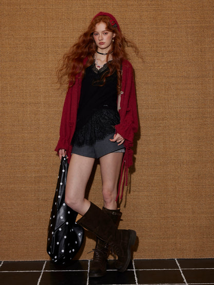 Contrast Fake Two-Piece Illusion High-Waist Shorts