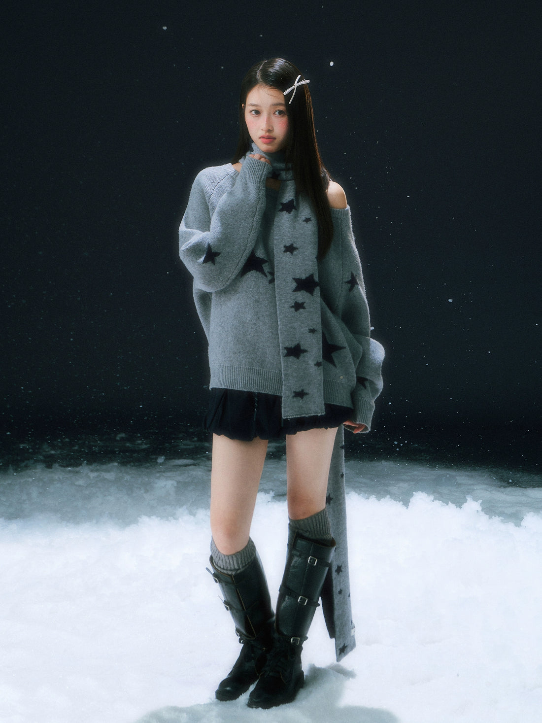 Gray Starry Knit Sweater