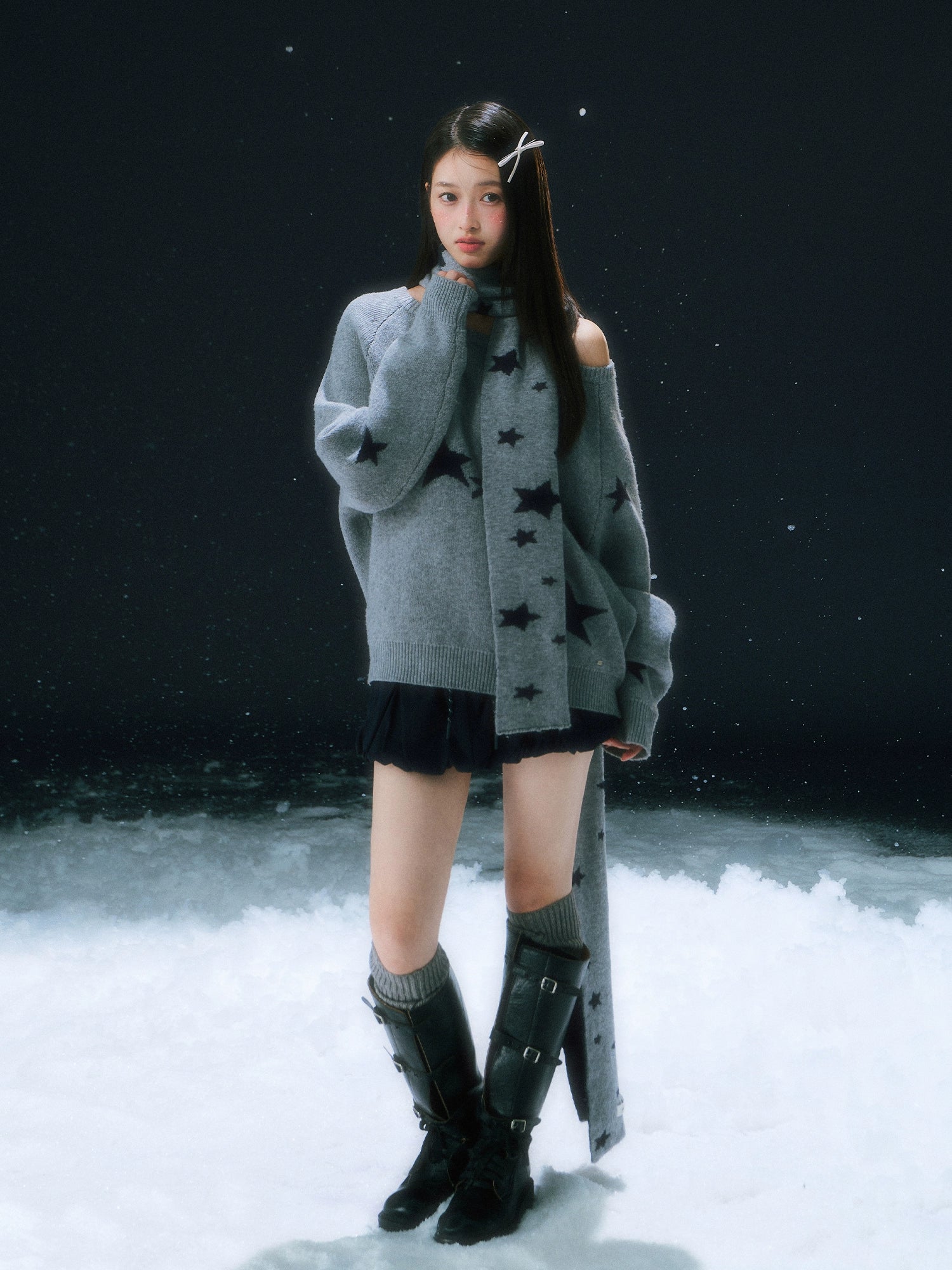 Gray Starry Knit Sweater