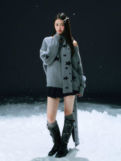 Gray Starry Knit Sweater