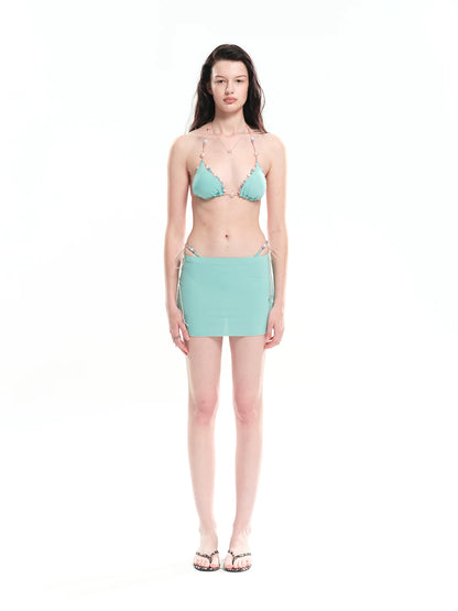 Beaded Blue Bikini Three-Piece Set
