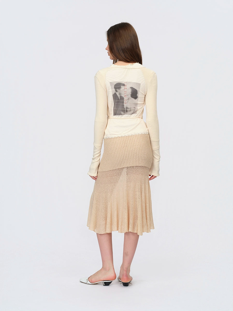 Beige Wool-Knit Mermaid Skirt