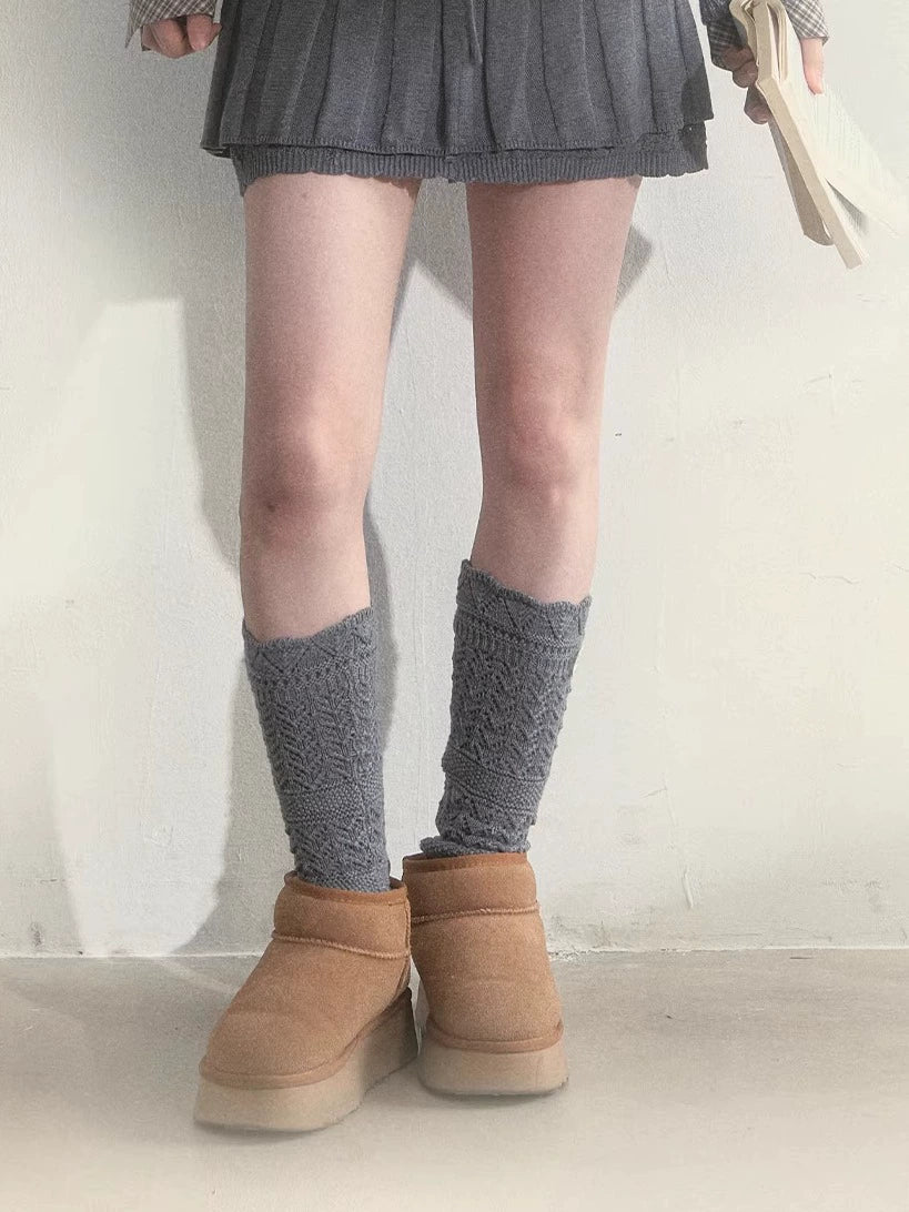 Wool Blend Crochet Mid-Calf Socks
