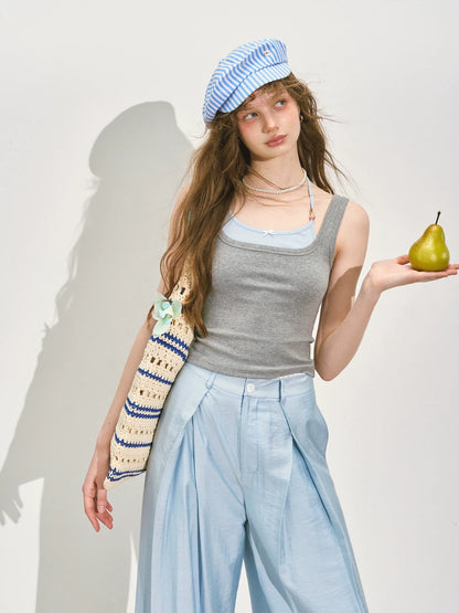Patchwork Faux-two-piece Halter-neck Vest