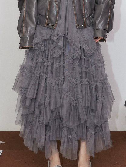 A-Line Long Skirt with Flared Tulle