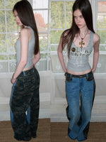 Camo Patchwork Denim Pants