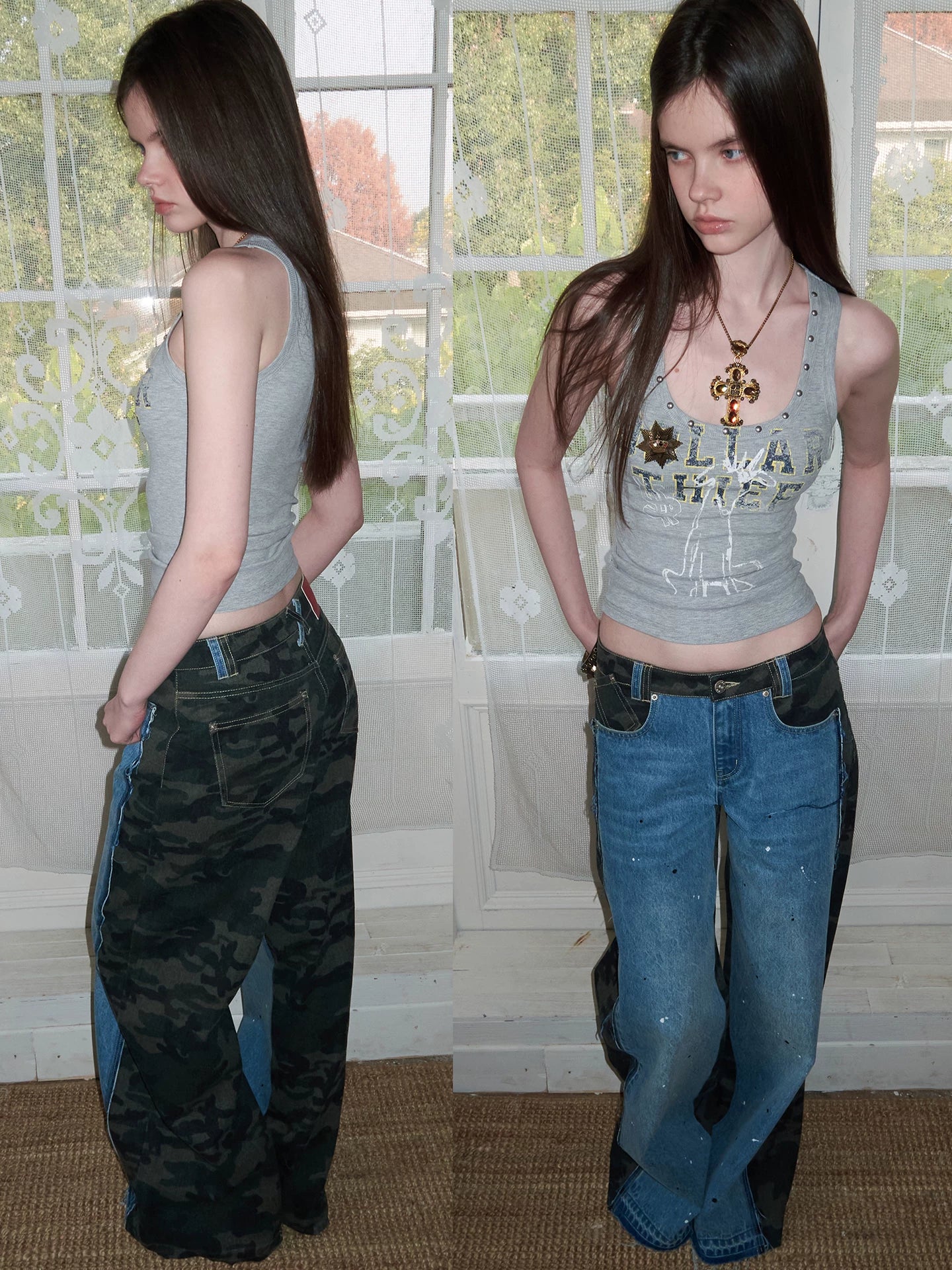 Camo Patchwork Denim Pants