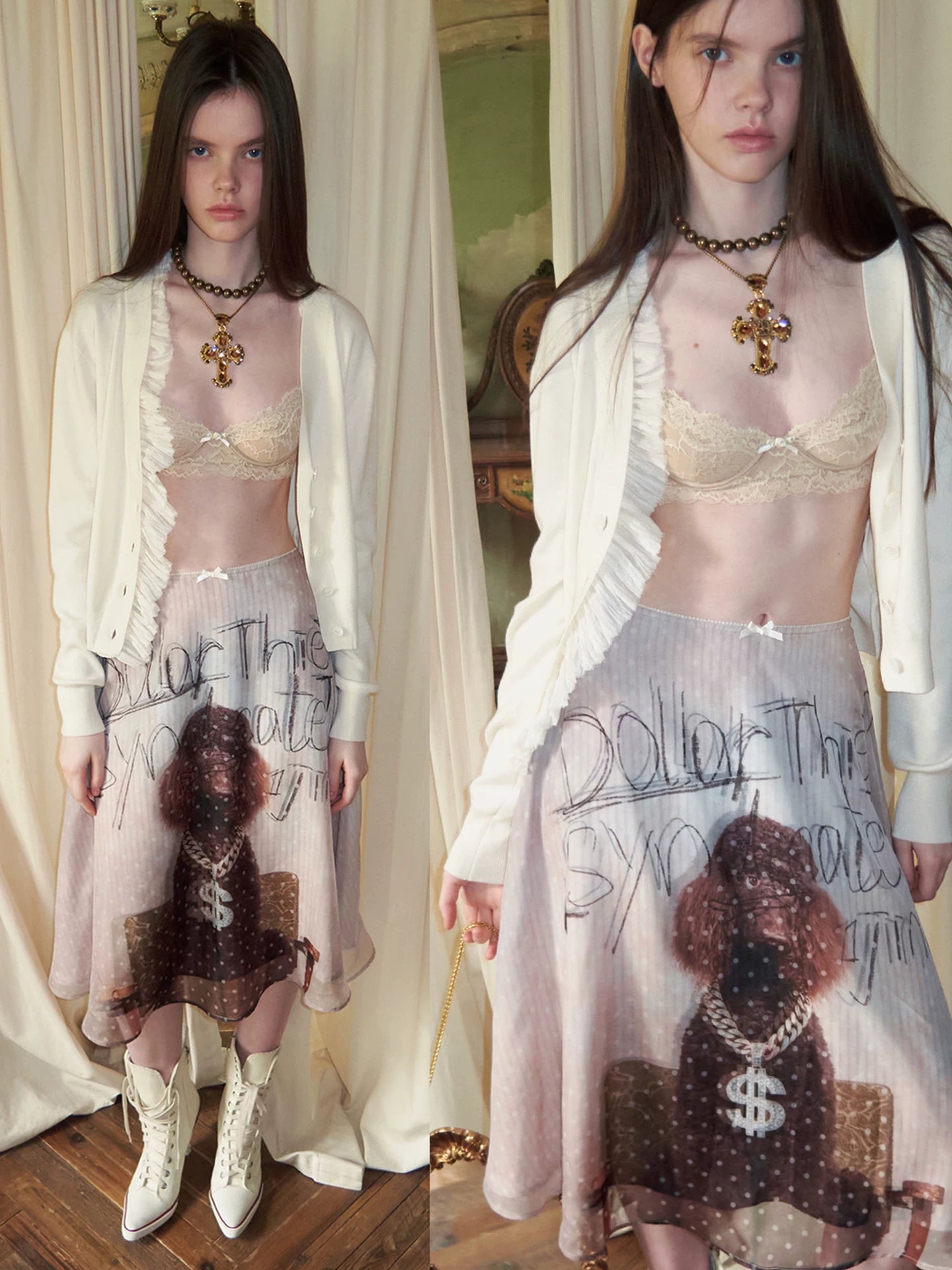 Double-Layer Chiffon Print Skirt