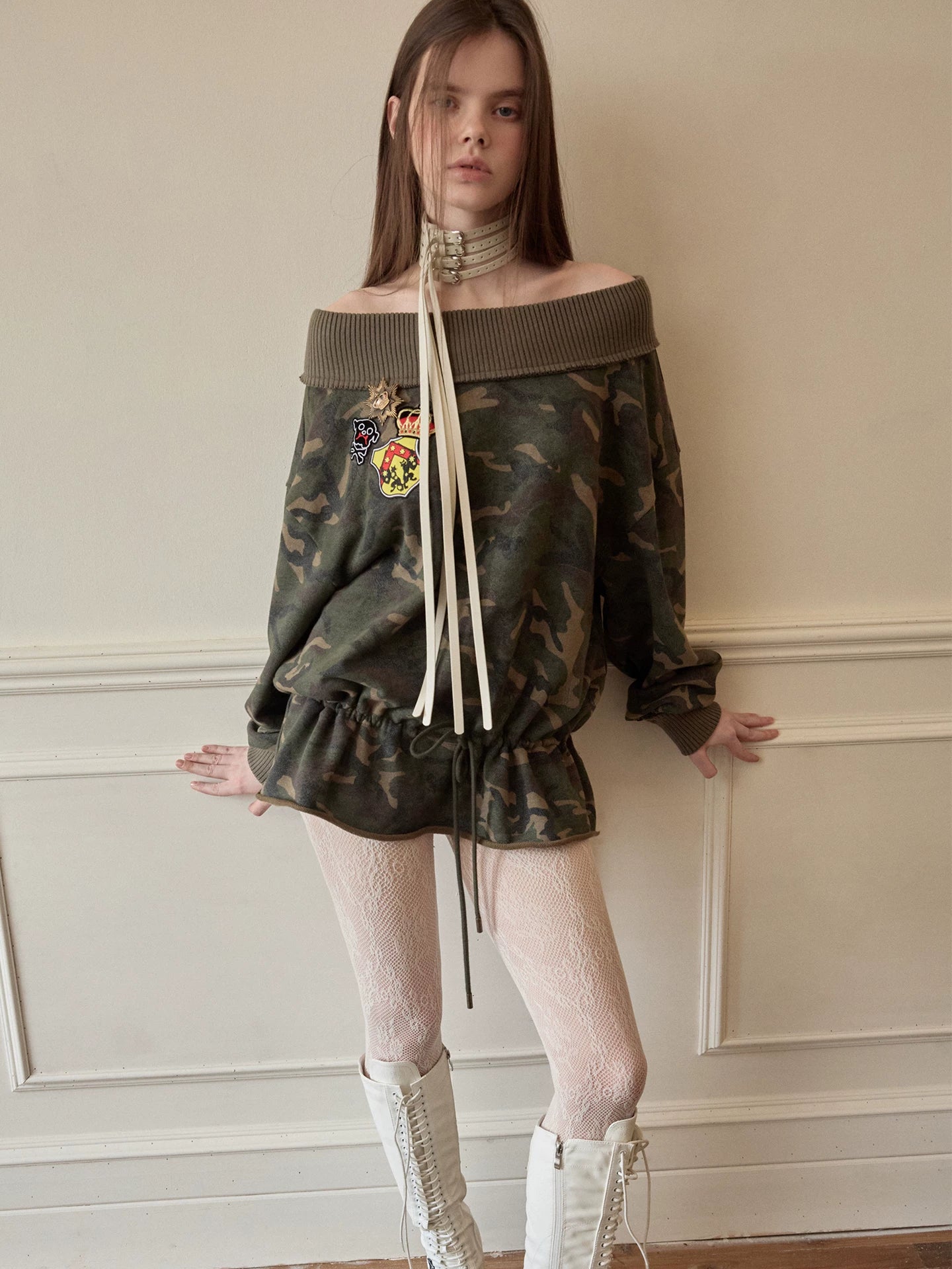 Camo Off Shoulder Sweatshirt