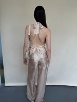 Champagne Acetate Sheer Straight Pants