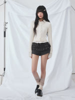Polka Dot Faux Two-Piece Cardigan