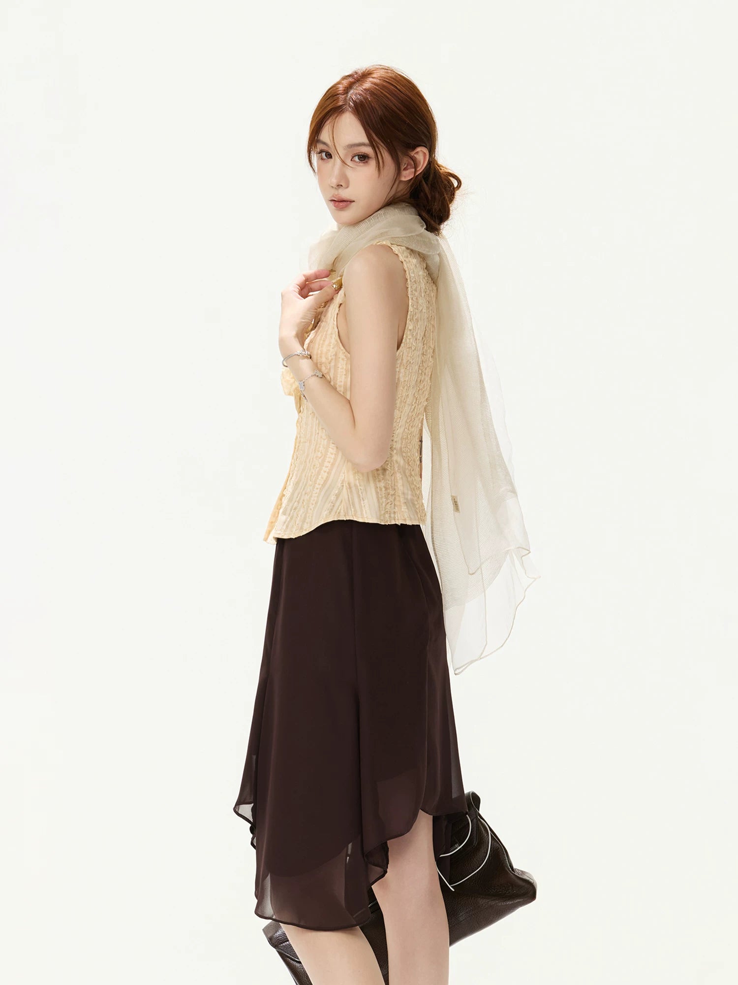 Chiffon Asymmetric Midi Skirt