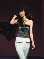 Colorblock Bustier Top & Relaxed Wool-Blend Knit Cardigan Set