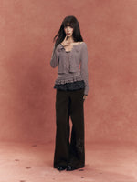 Lyocell Stripe Cardigan & Lace-Trim Cami Set
