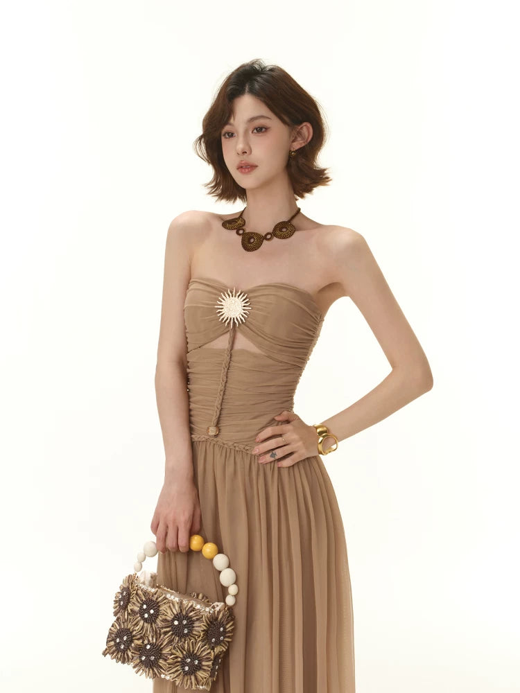 Braided Waist Strapless Maxi Dress