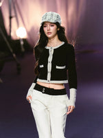 Black & White Contrast Knit Cardigan