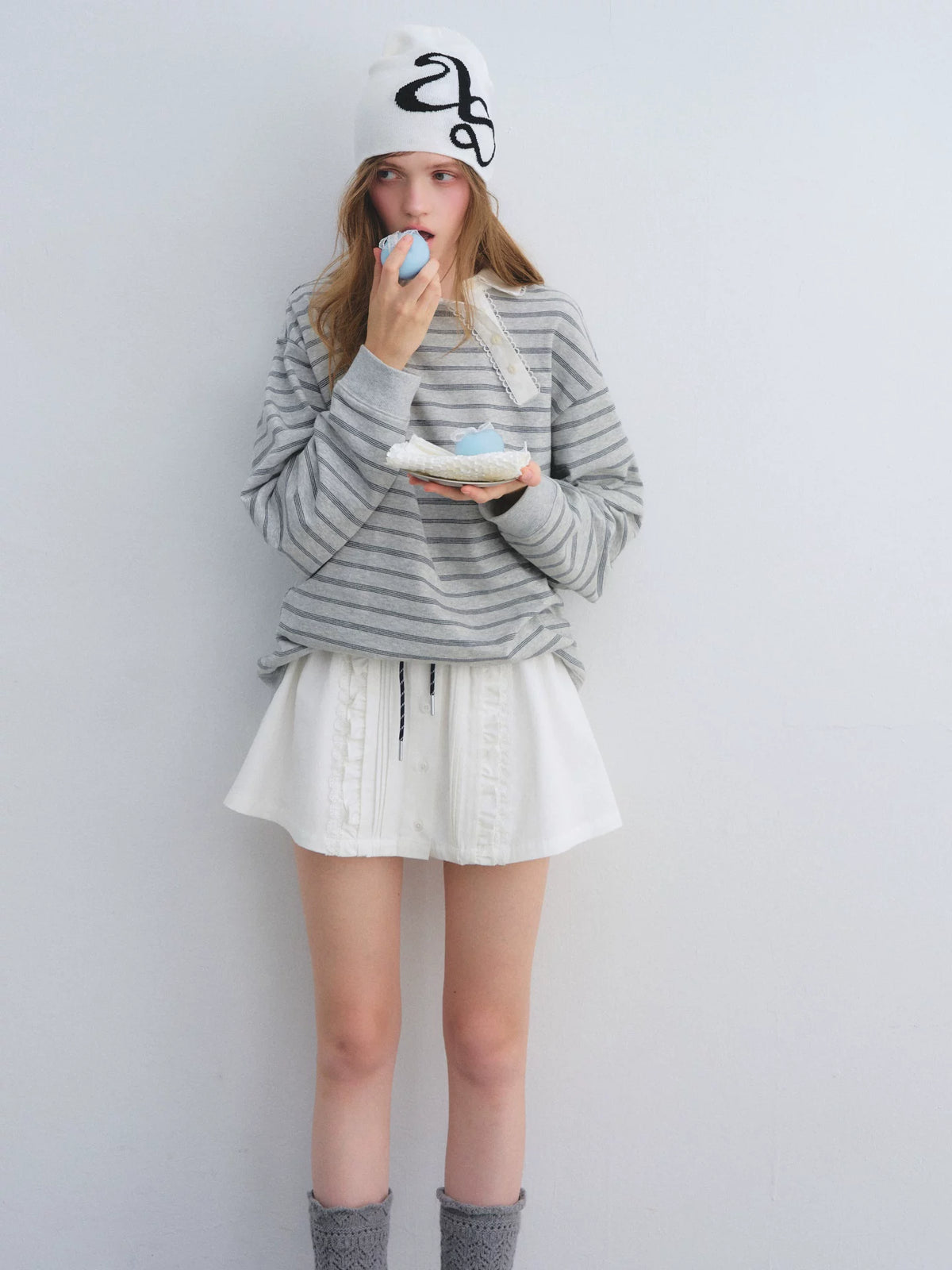 Ruffle Tie Pleated Skirt