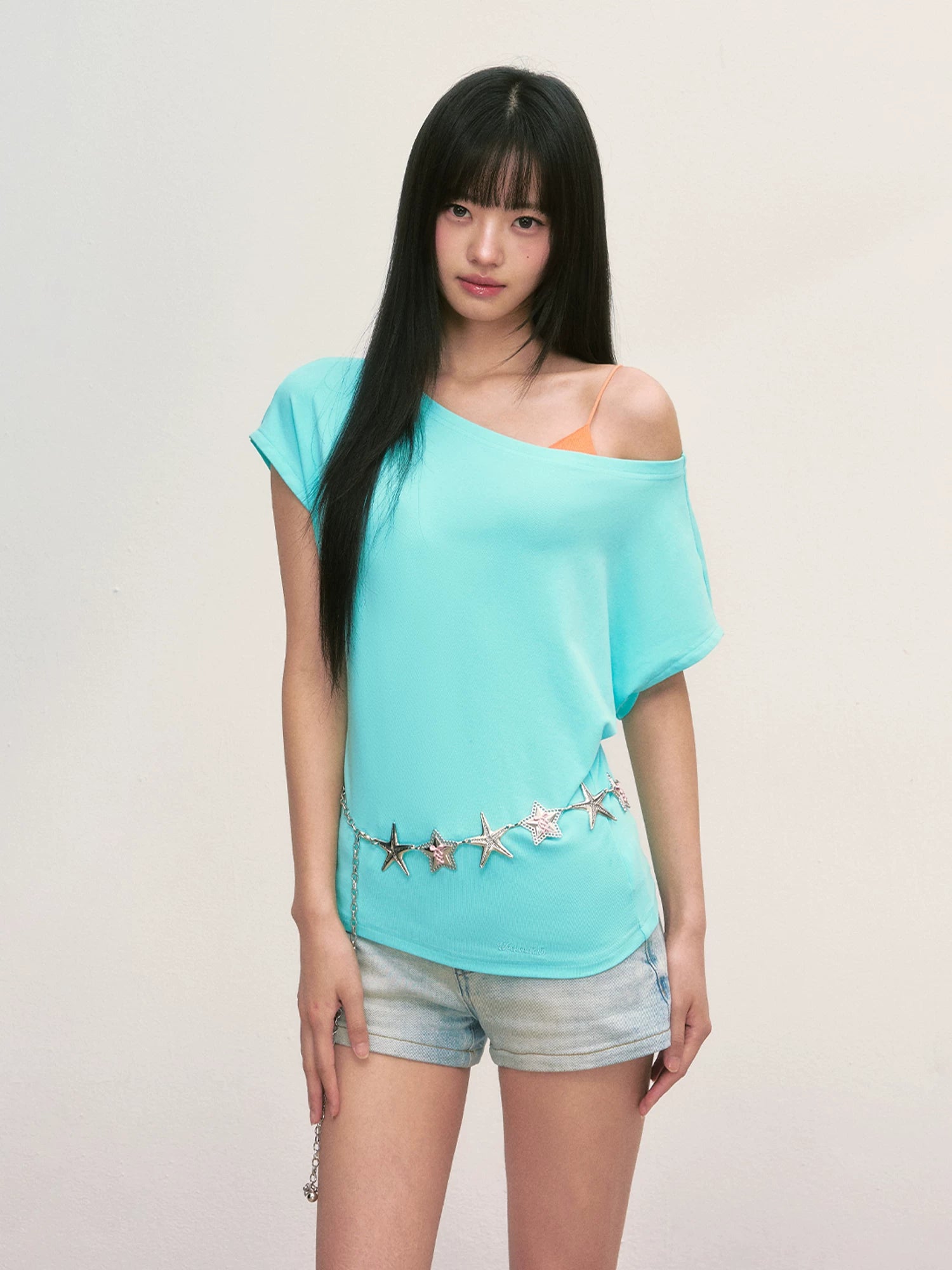 Asymmetric Shoulder Short-Sleeve Top
